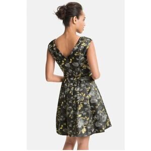 ELIZA J‎ Jaquard Fit & Flare Dress Size 14 Party Floral Metallic Festive Holiday